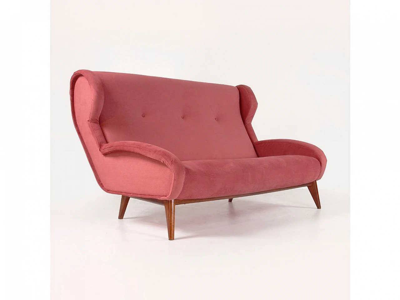 Solid walnut and dark pink velvet sofa, 1960s 1