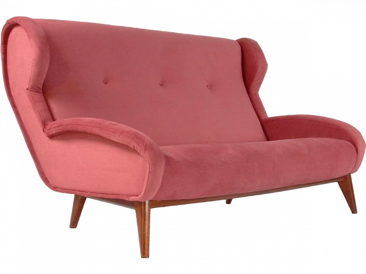 Solid walnut and dark pink velvet sofa, 1960s 2