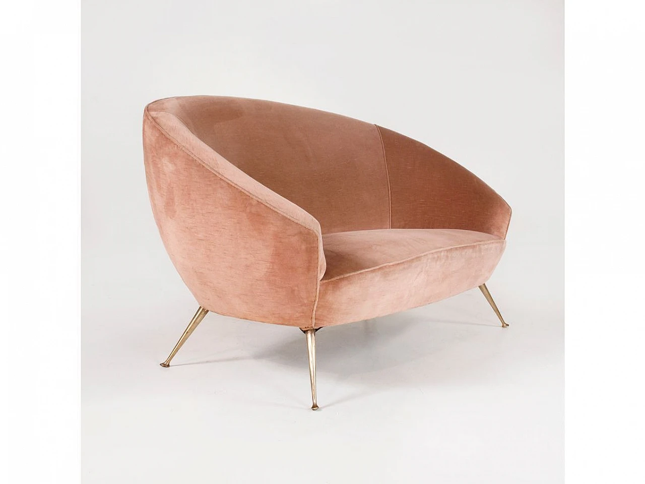 Brass and powder pink velvet two-seater sofa, 1960s 1