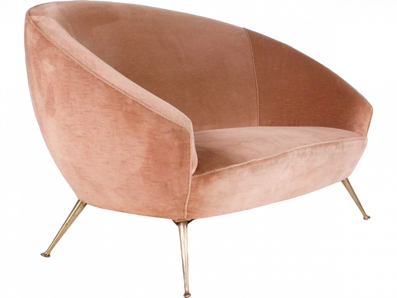 Brass and powder pink velvet two-seater sofa, 1960s 2