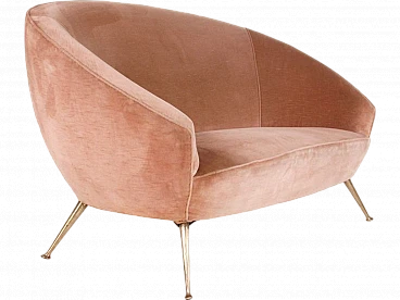 Brass and powder pink velvet two-seater sofa, 1960s