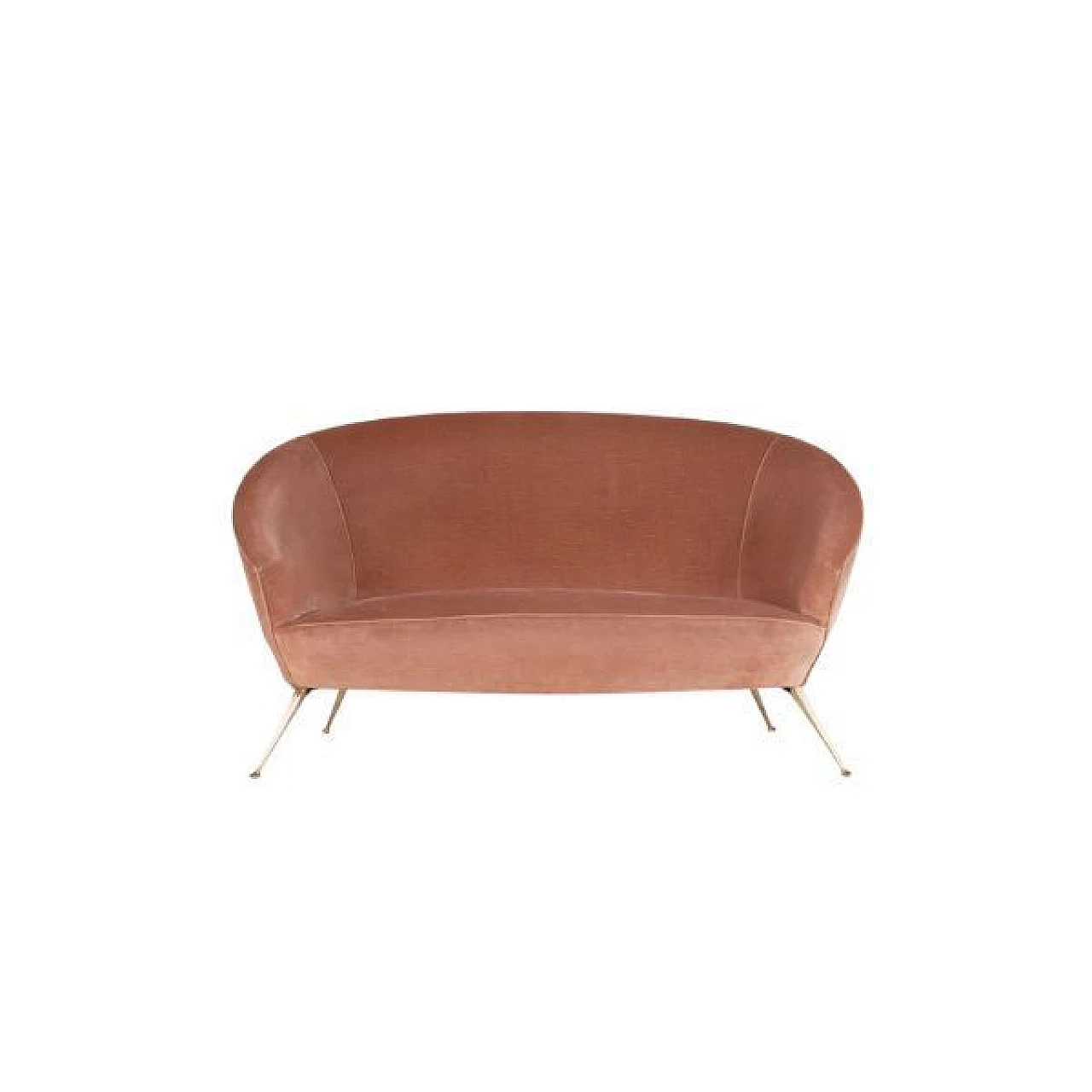 Brass and powder pink velvet two-seater sofa, 1960s 3