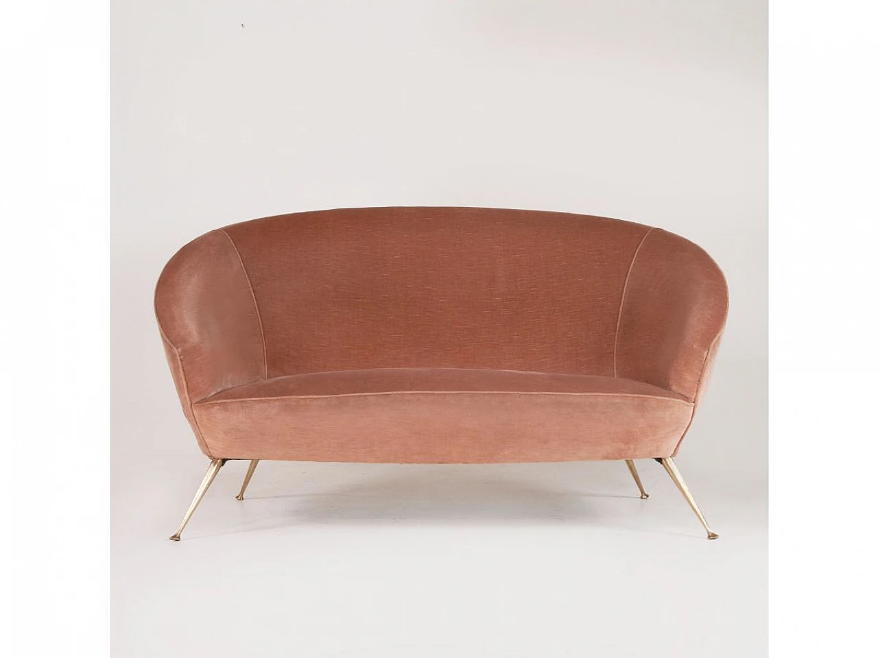 Brass and powder pink velvet two-seater sofa, 1960s 4