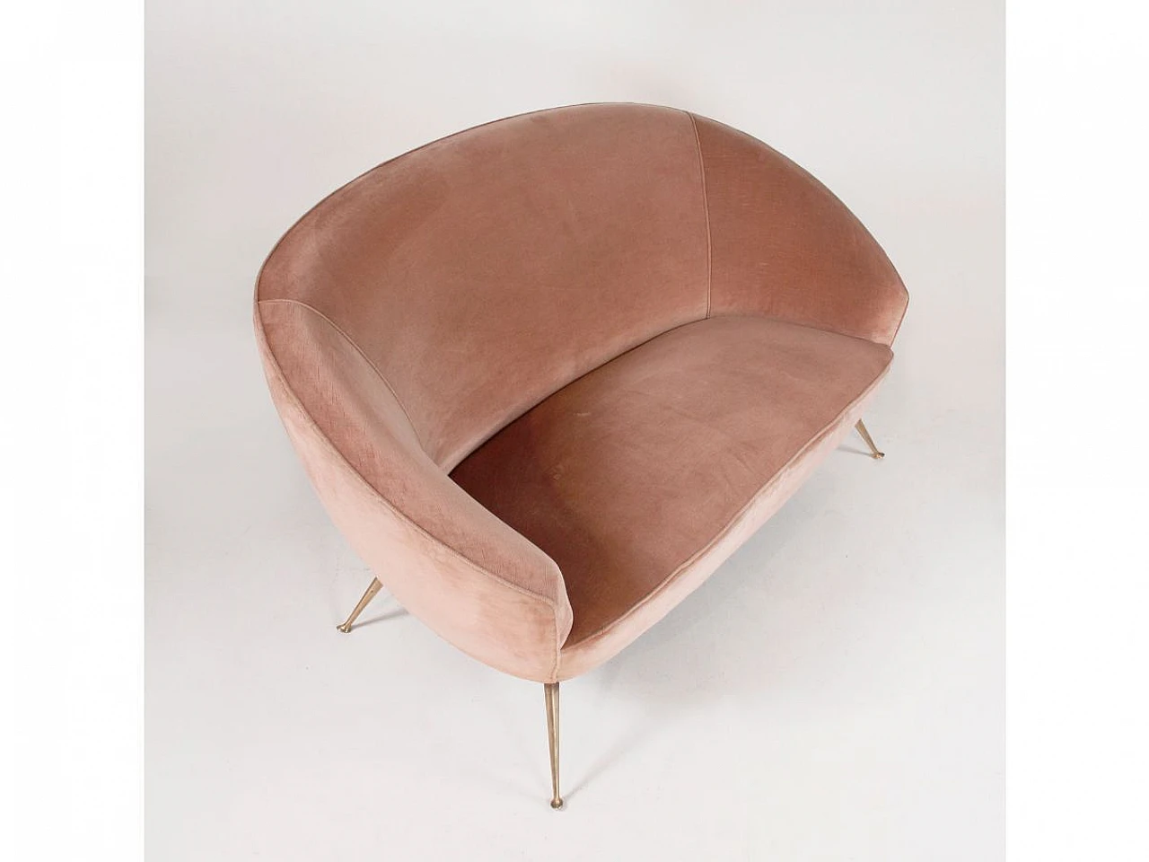 Brass and powder pink velvet two-seater sofa, 1960s 5