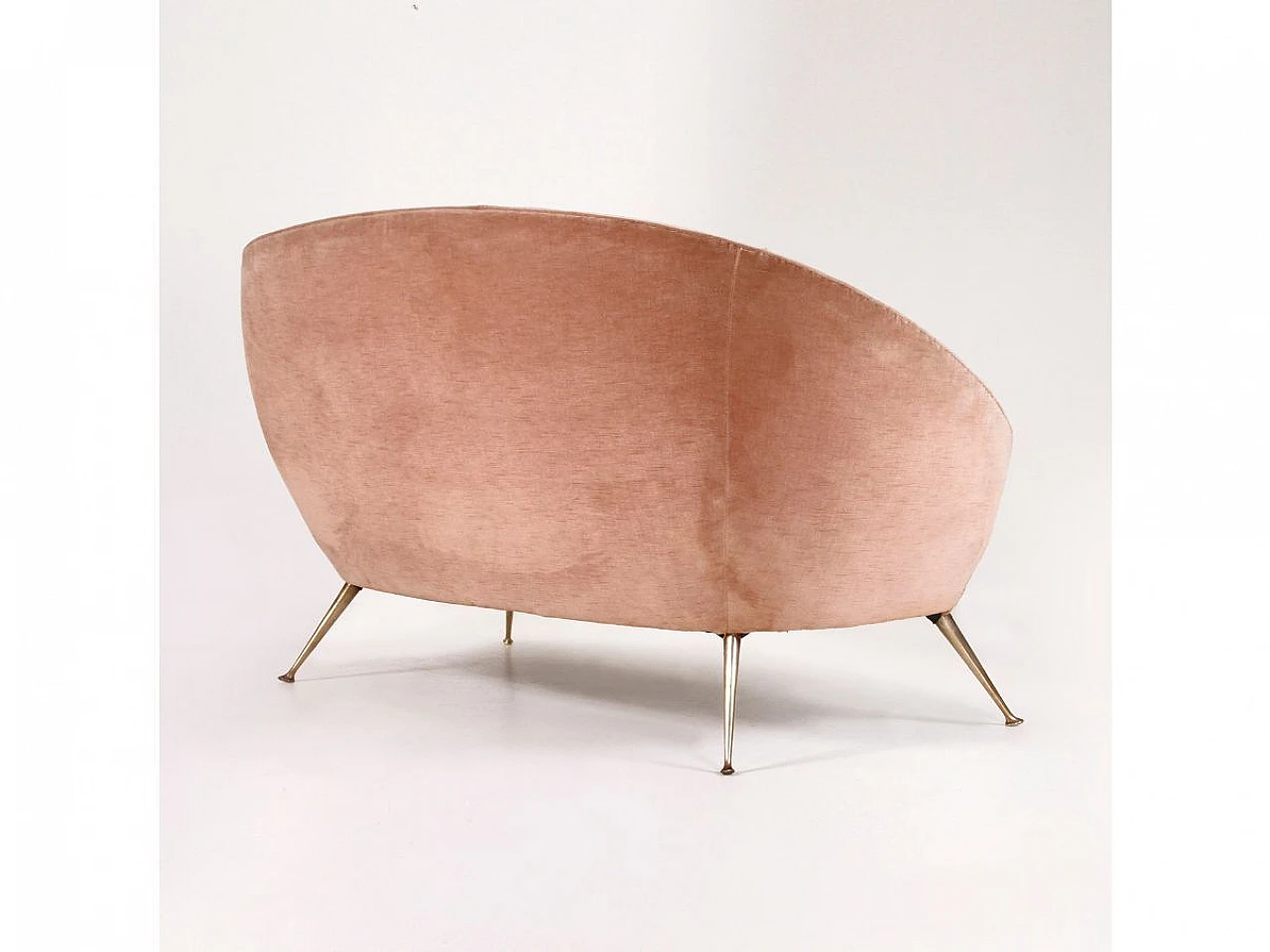 Brass and powder pink velvet two-seater sofa, 1960s 6