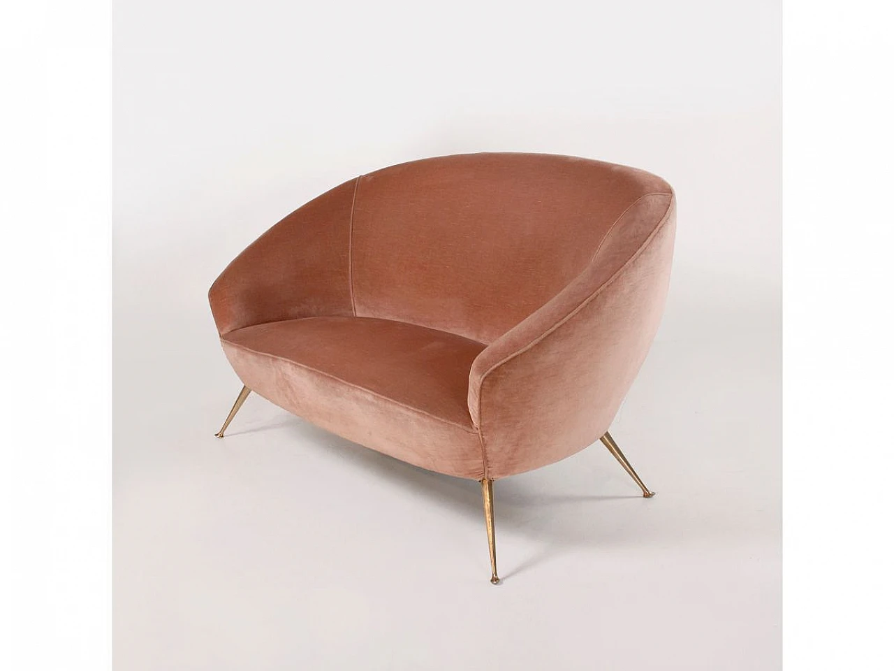 Brass and powder pink velvet two-seater sofa, 1960s 7