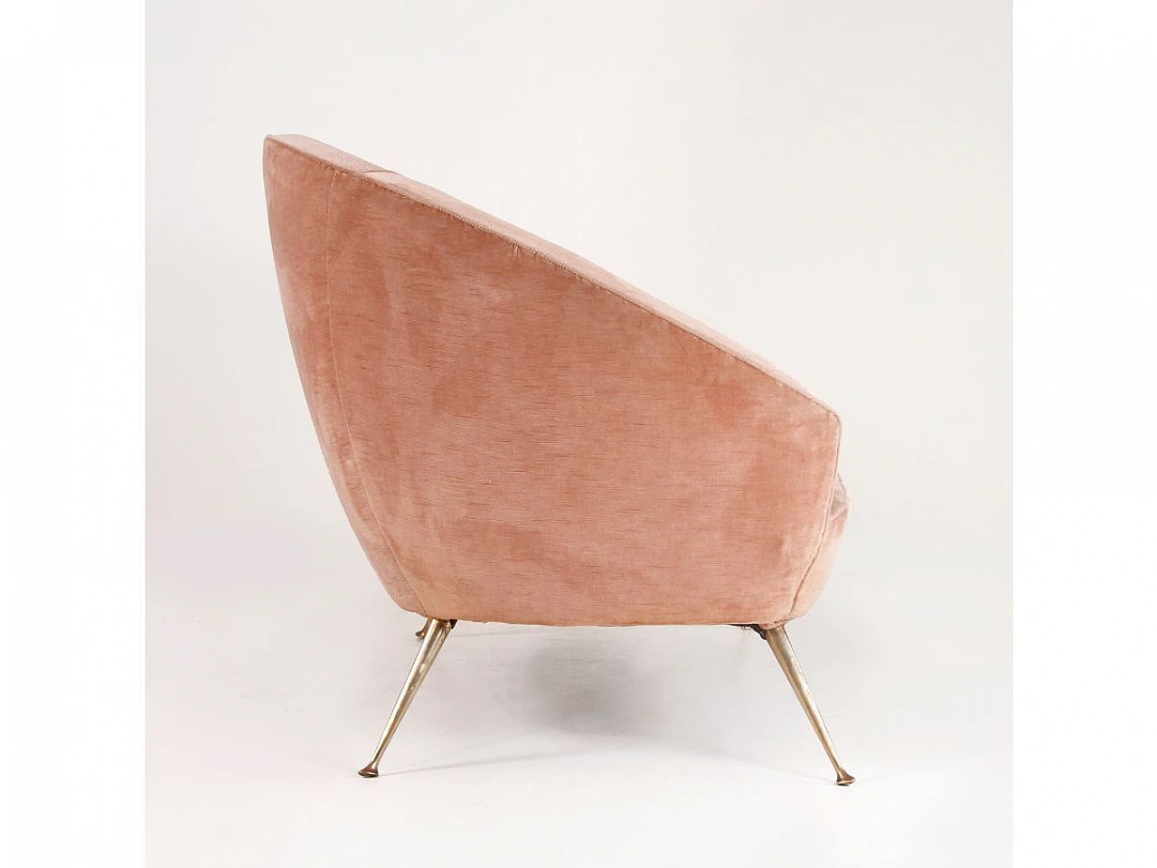 Brass and powder pink velvet two-seater sofa, 1960s 9