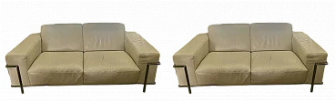 Pair of grained leather sofas by Centro Studi Natuzzi