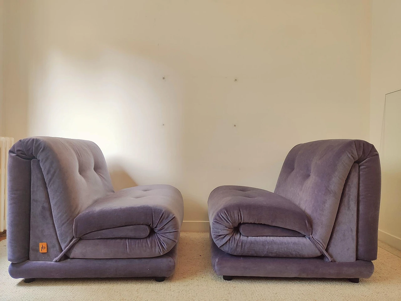 Pair of PD armchairs in purple velvet by Italian Salotti, 1970s 1