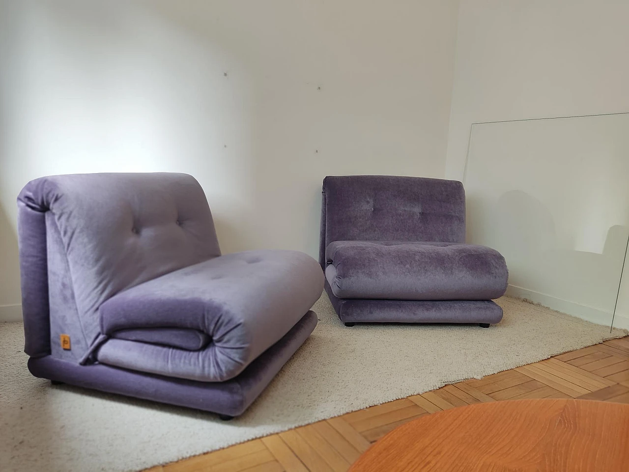 Pair of PD armchairs in purple velvet by Italian Salotti, 1970s 2