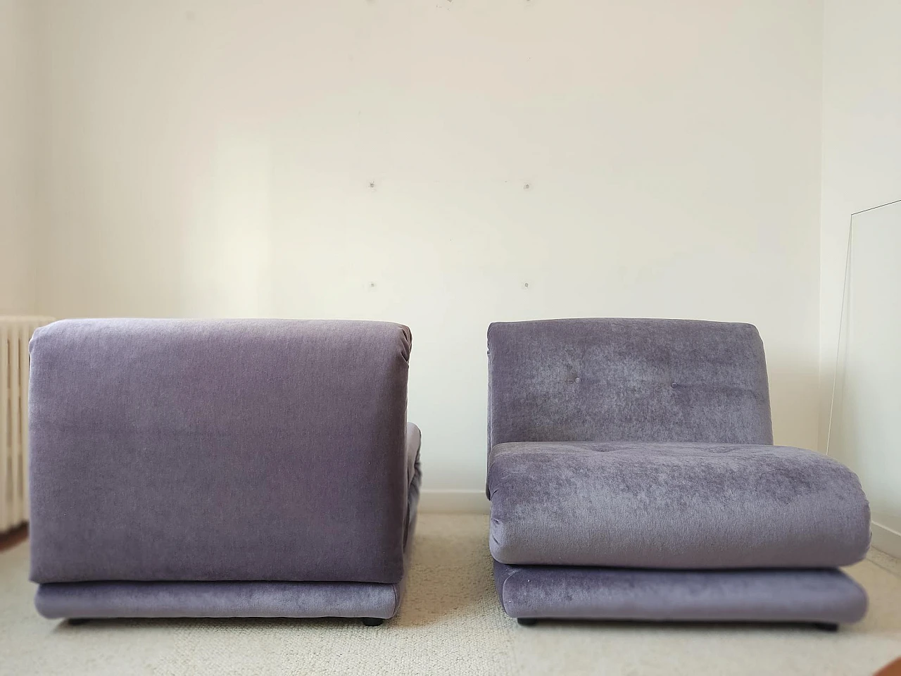 Pair of PD armchairs in purple velvet by Italian Salotti, 1970s 4