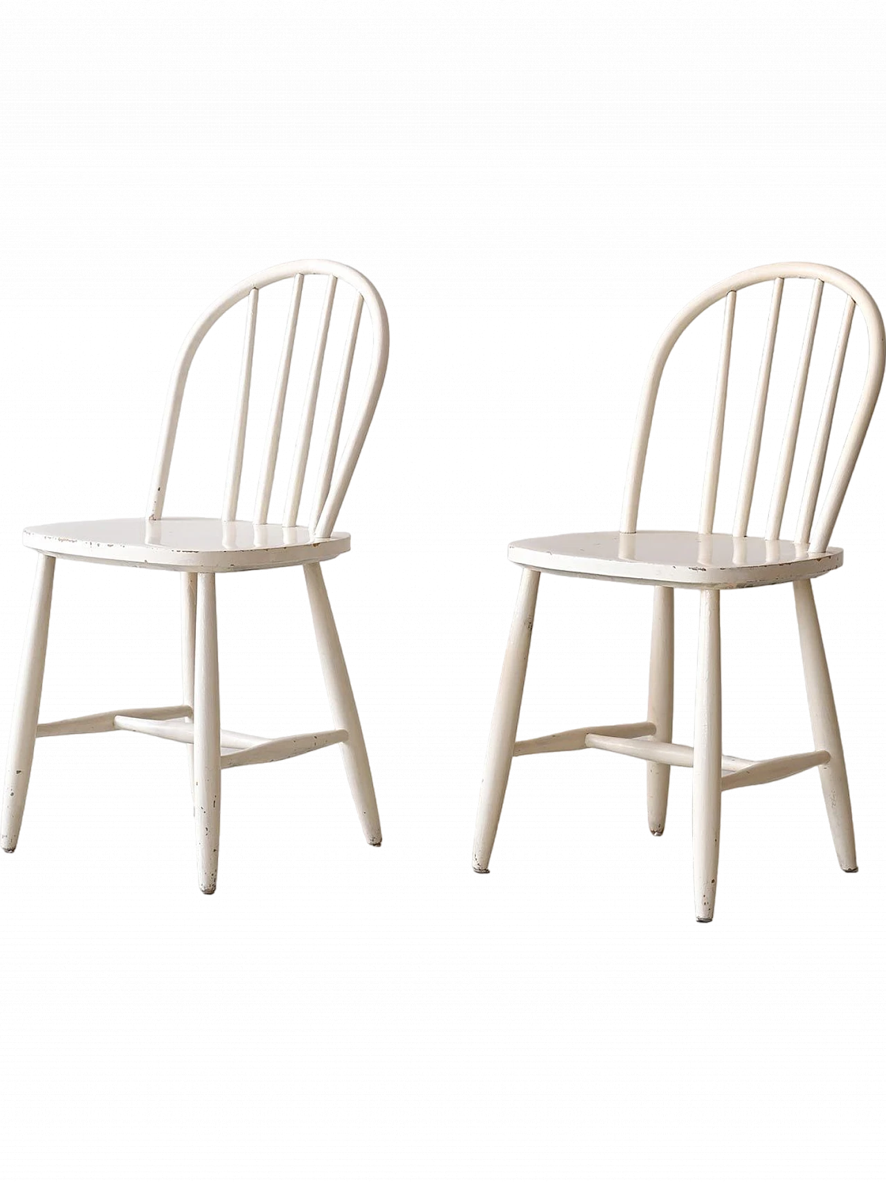 Pair of chairs in white stained beech, 1960s 12