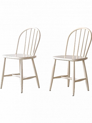 Pair of chairs in white stained beech, 1960s