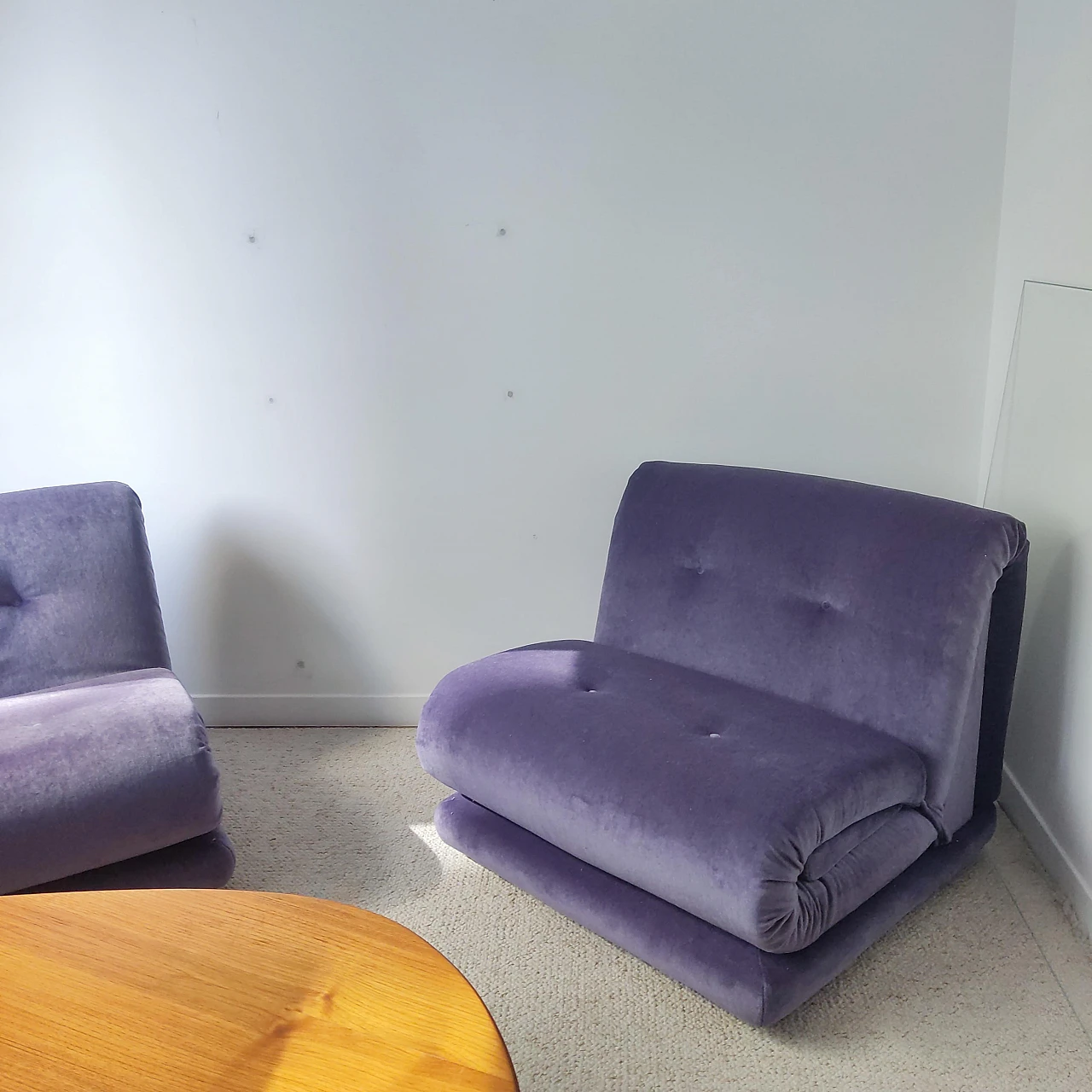 Pair of PD armchairs in purple velvet by Italian Salotti, 1970s 6