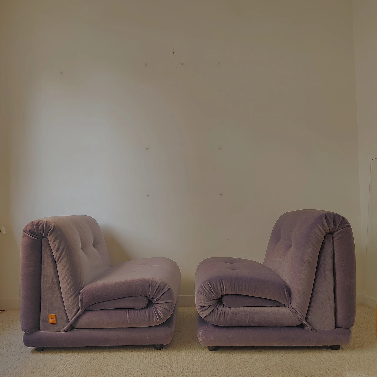 Pair of PD armchairs in purple velvet by Italian Salotti, 1970s 7