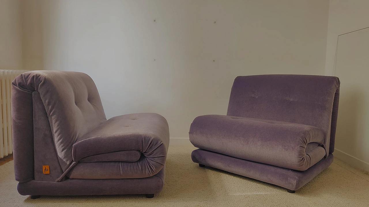 Pair of PD armchairs in purple velvet by Italian Salotti, 1970s 8