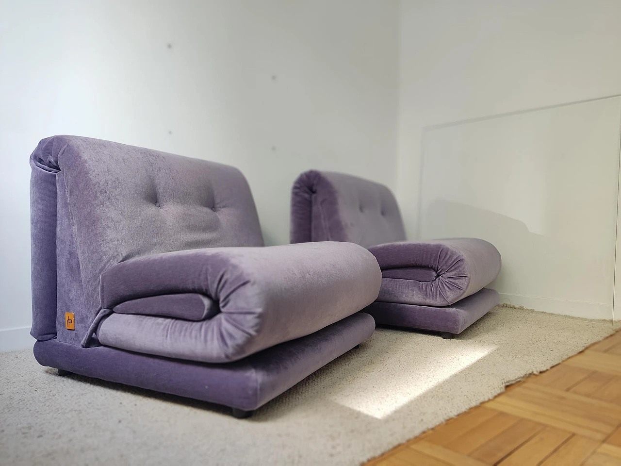 Pair of PD armchairs in purple velvet by Italian Salotti, 1970s 10