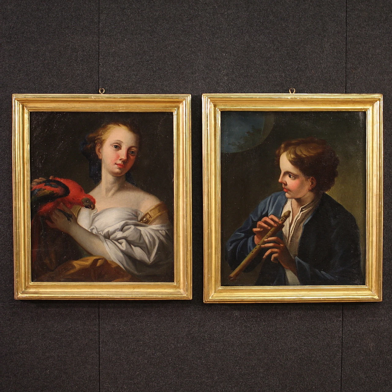 Pair of popular character figures, oil on canvas, 18th century 1