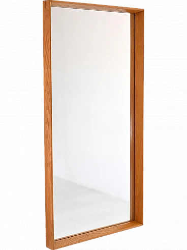 Specchio da parete scandinavo con cornice in rovere, anni '60