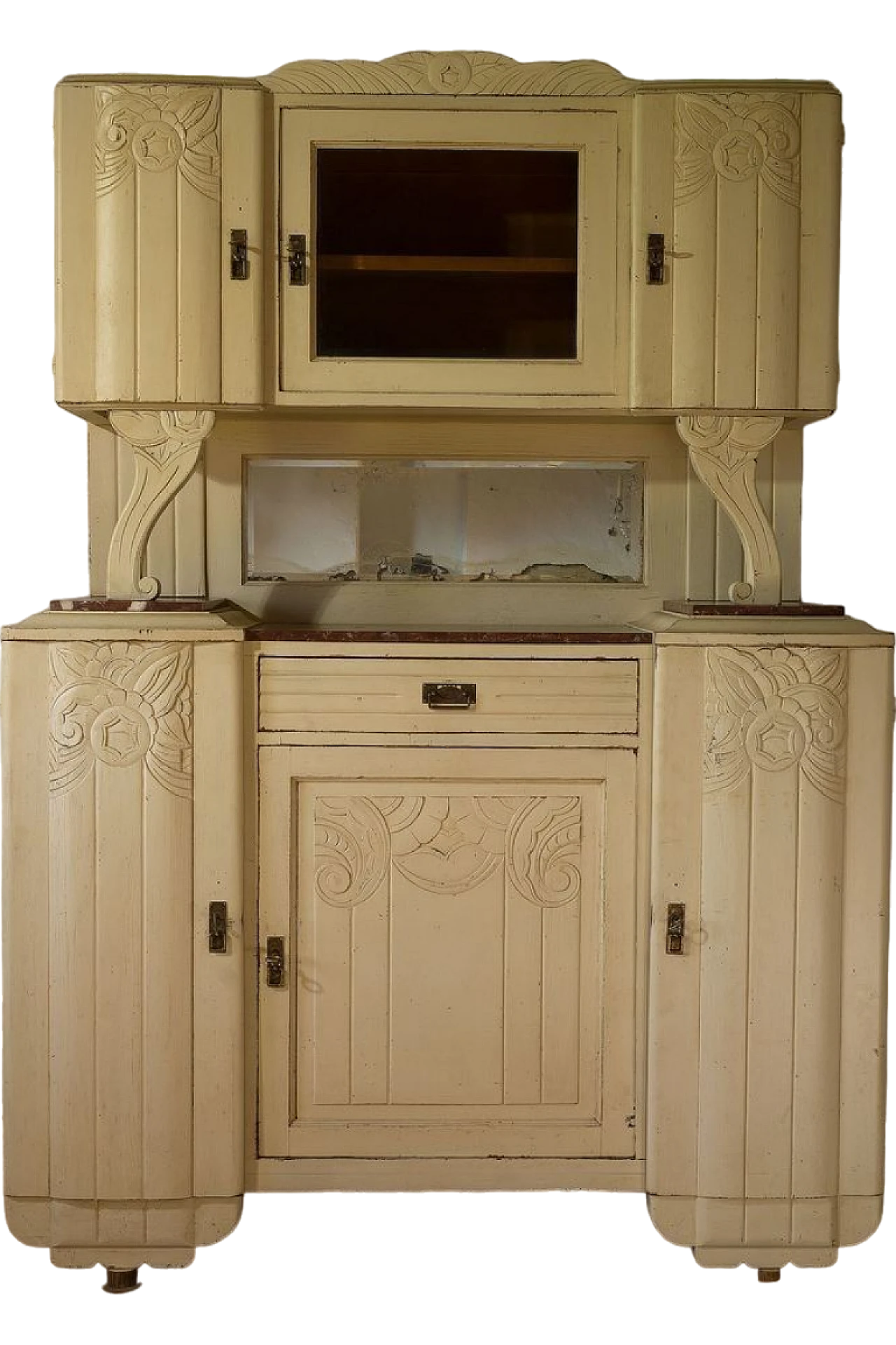 Art Déco sideboard in solid ash wood with floral motifs, 1930s 12