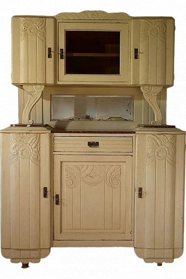 Art Déco sideboard in solid ash wood with floral motifs, 1930s