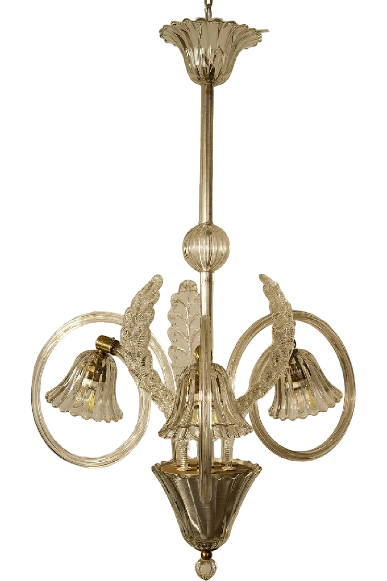 Lampadario a 3 luci di Ercole Barovier per Barovier & Toso, anni '40 13