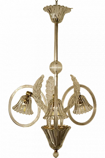 Lampadario a 3 luci di Ercole Barovier per Barovier & Toso, anni '40