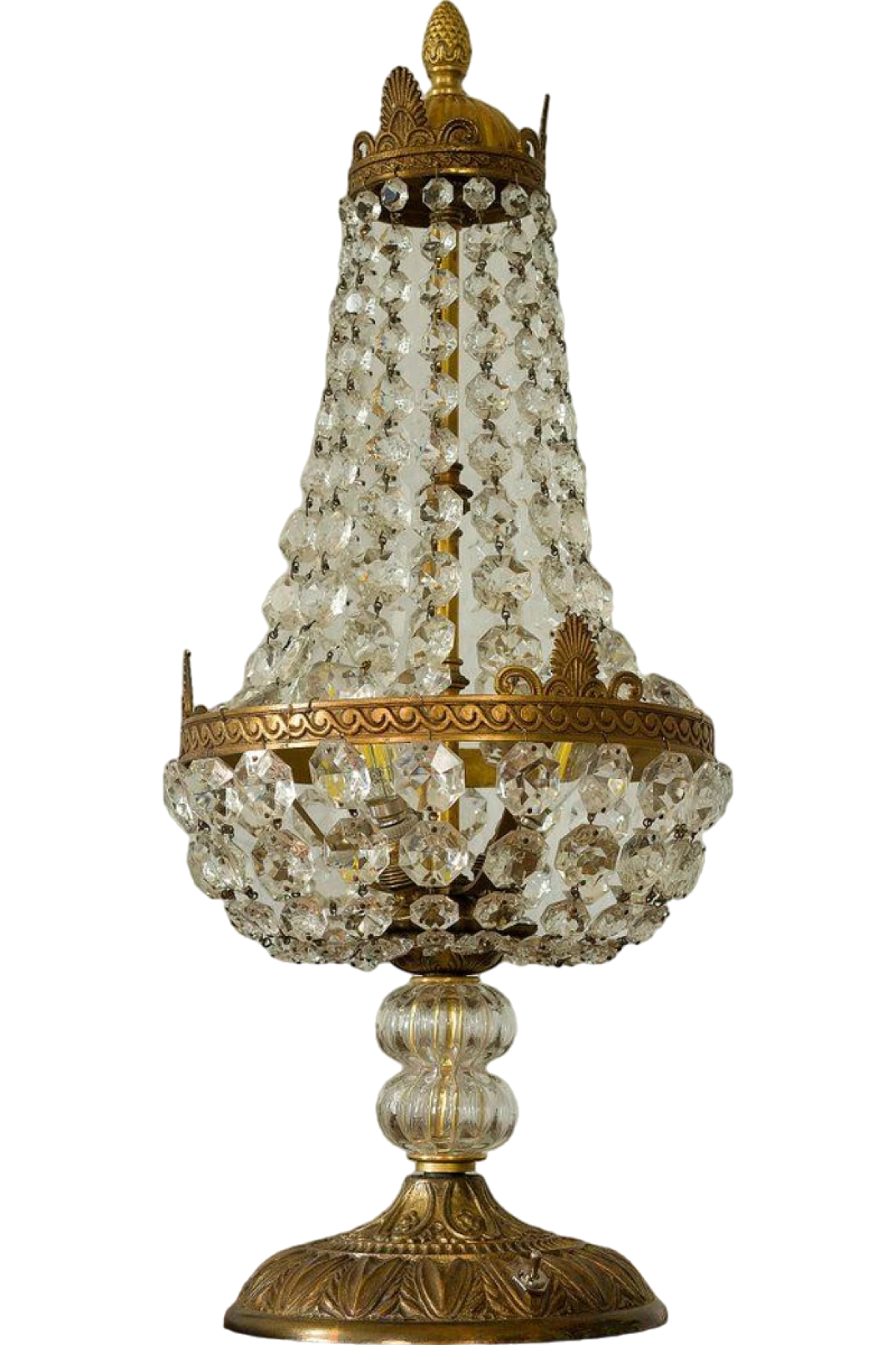 Empire style table lamp with 3 lights in brass & glass, 1950s 11