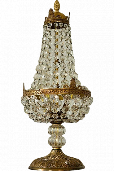 Empire style table lamp with 3 lights in brass & glass, 1950s