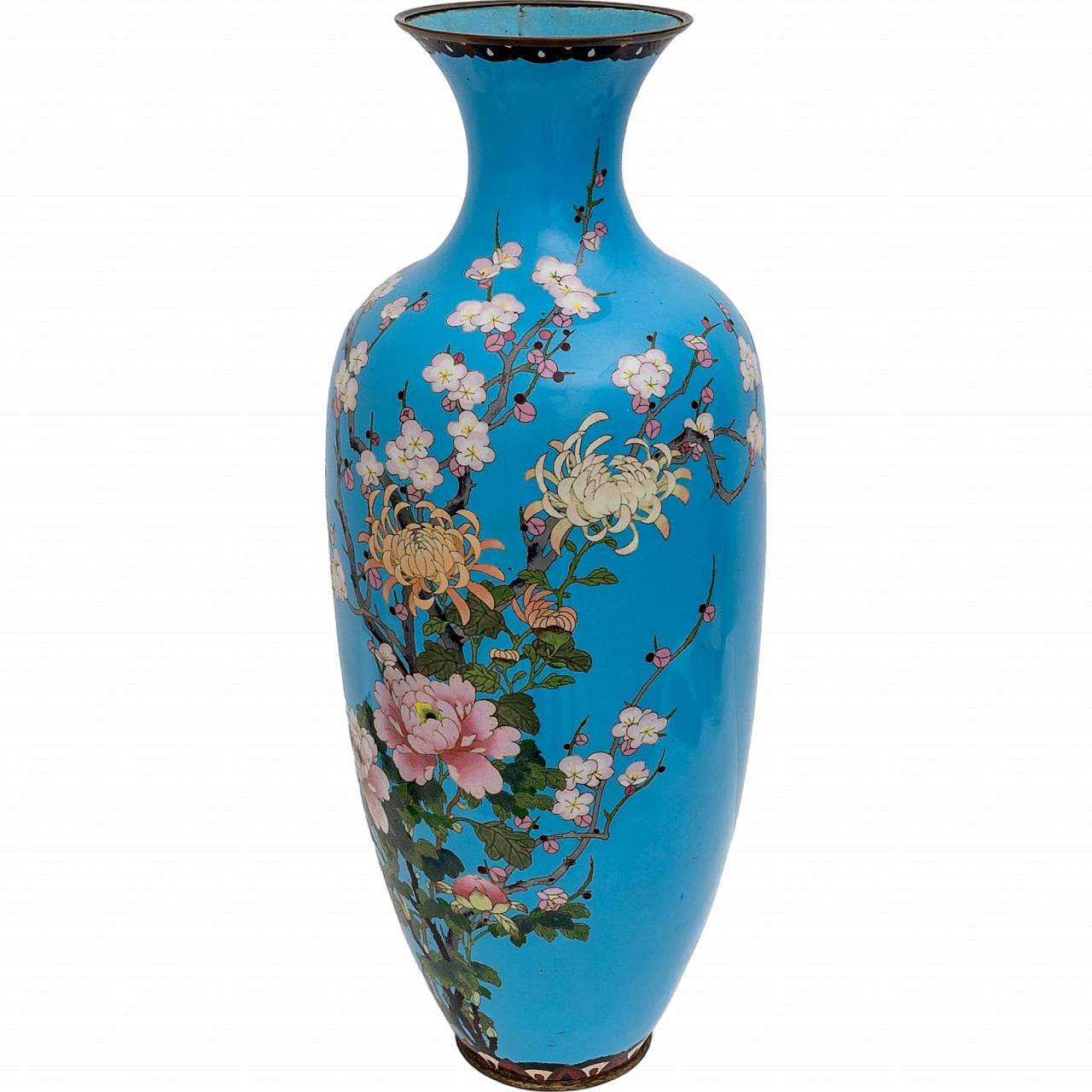 Vaso giapponese floreale in rame e ottone a smalti cloisonnè, '800 7