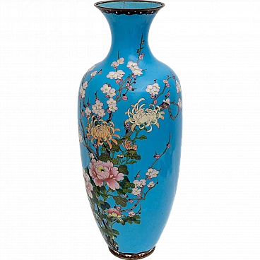 Vaso giapponese floreale in rame e ottone a smalti cloisonnè, '800