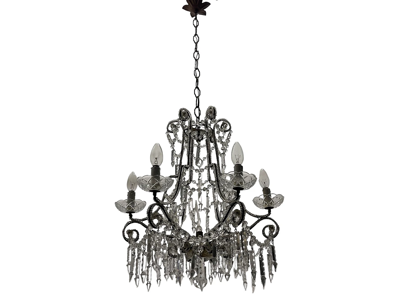 Six-light crystal beaded chandelier, 1940s 3