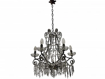 Six-light crystal beaded chandelier, 1940s