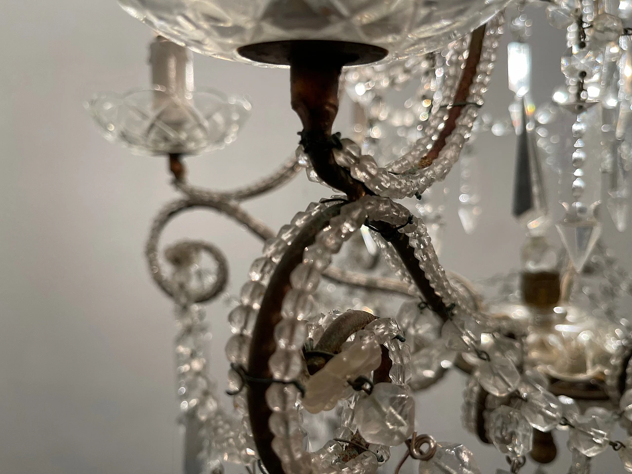 Six-light crystal beaded chandelier, 1940s 4