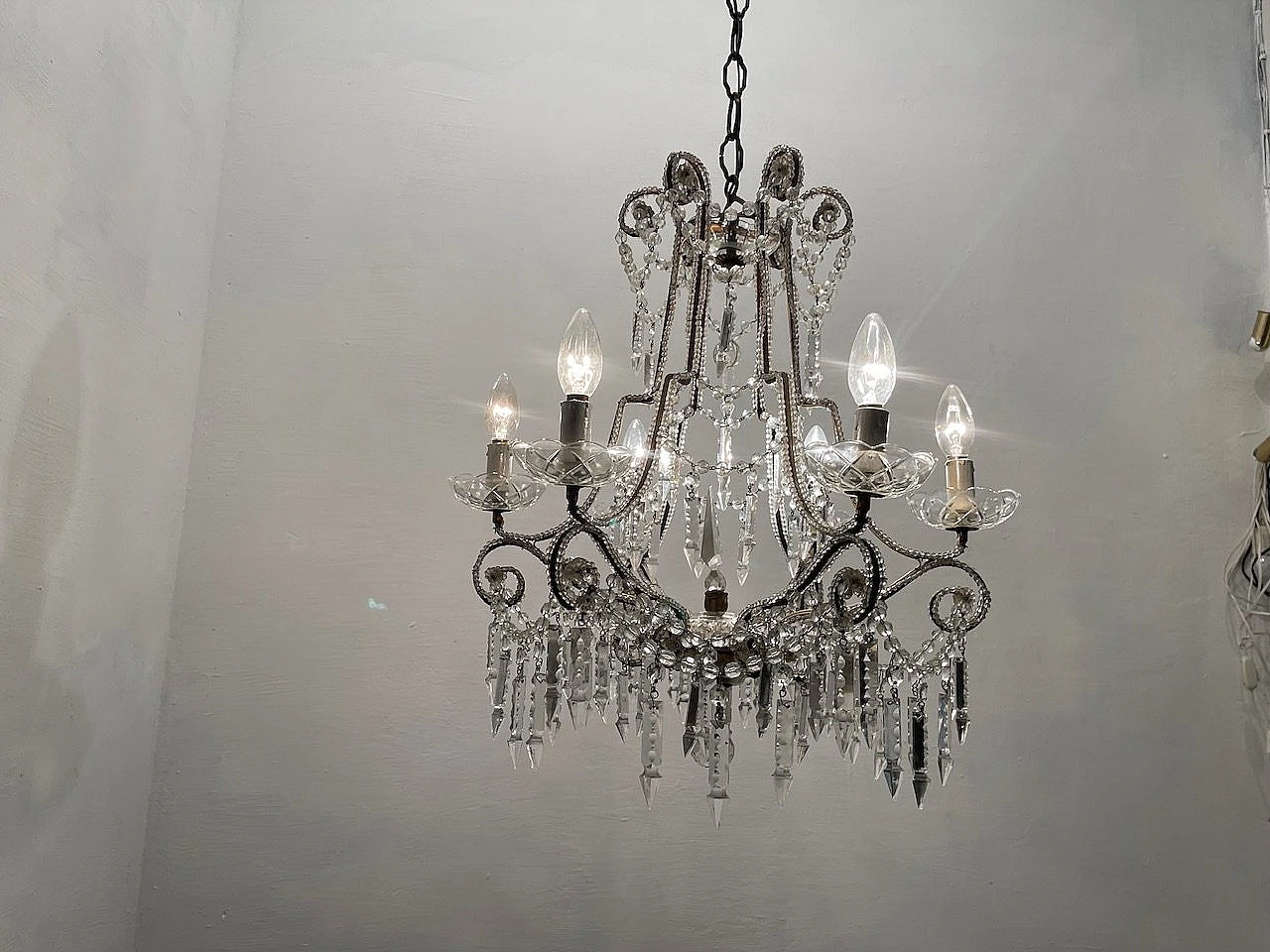 Six-light crystal beaded chandelier, 1940s 7