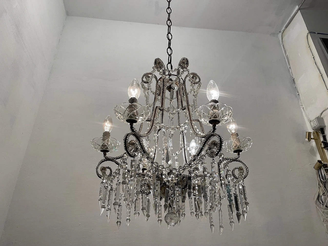 Six-light crystal beaded chandelier, 1940s 11