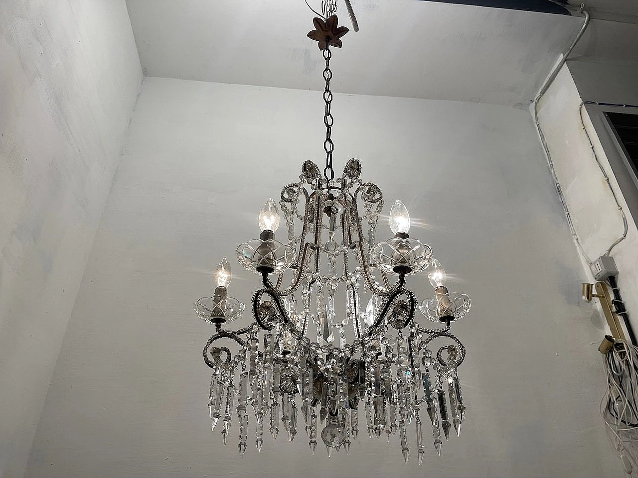 Six-light crystal beaded chandelier, 1940s 13