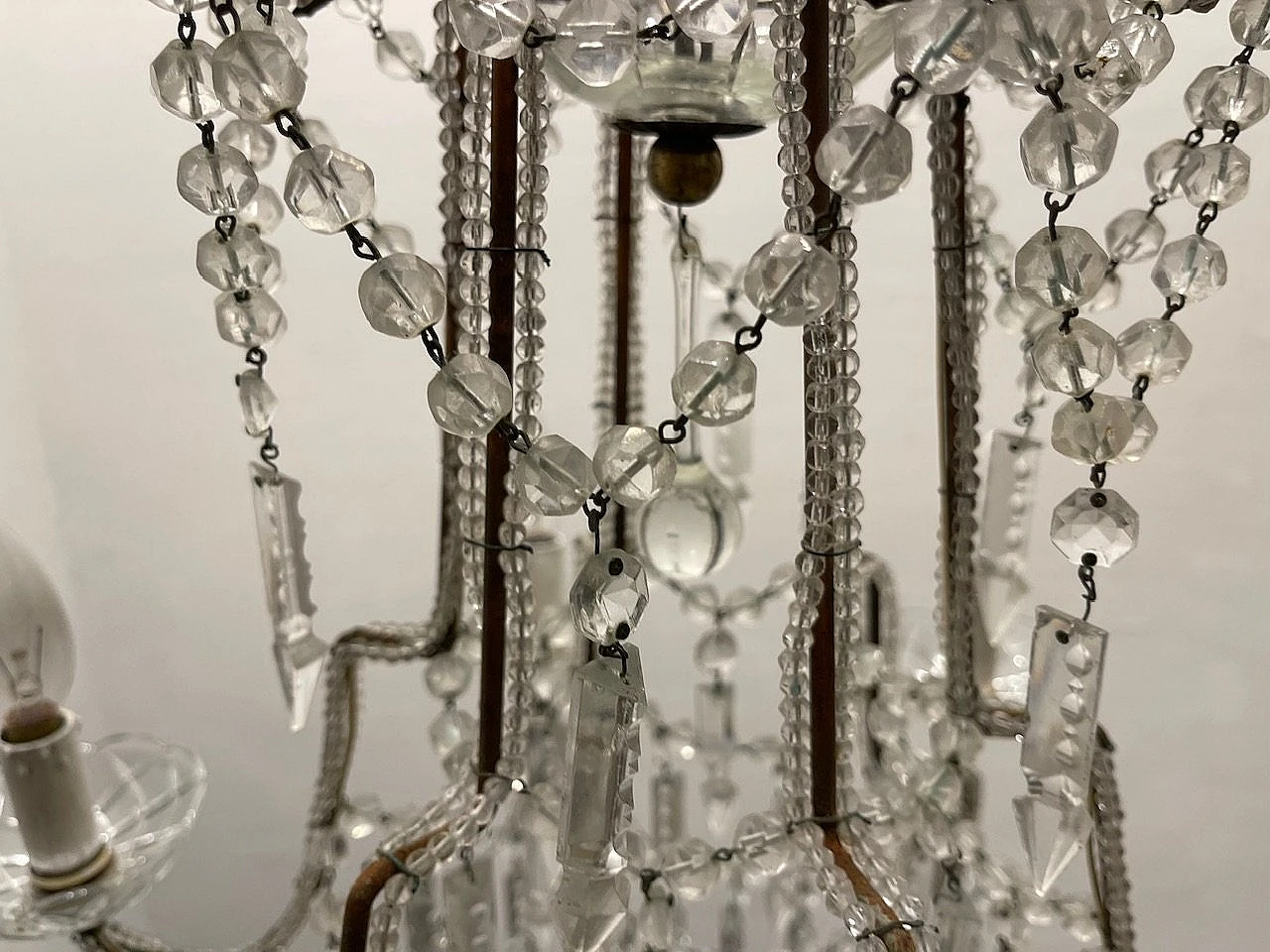 Six-light crystal beaded chandelier, 1940s 14