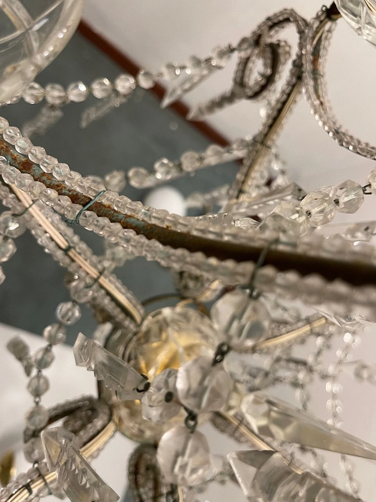 Six-light crystal beaded chandelier, 1940s 15