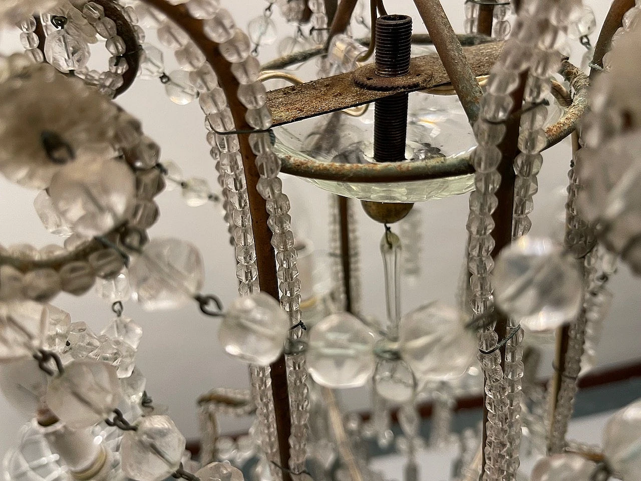 Six-light crystal beaded chandelier, 1940s 17