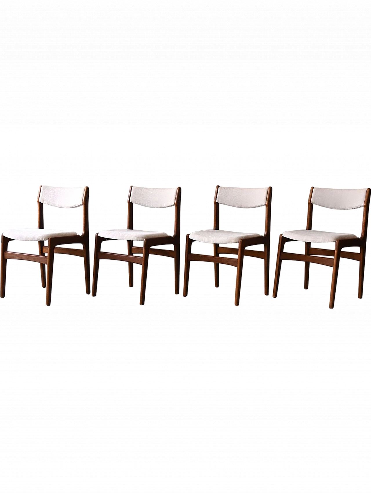 4 Scandinavian chairs in wood and white fabric, 1960s 12