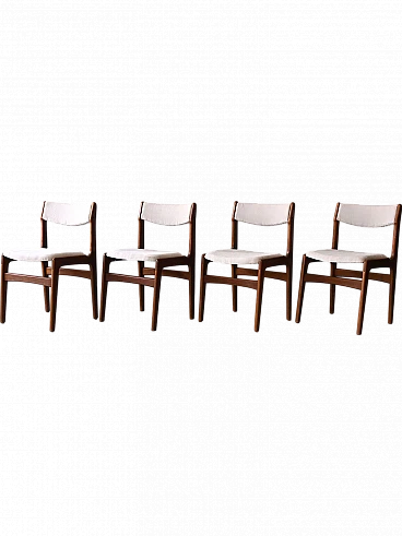 4 Scandinavian chairs in wood and white fabric, 1960s