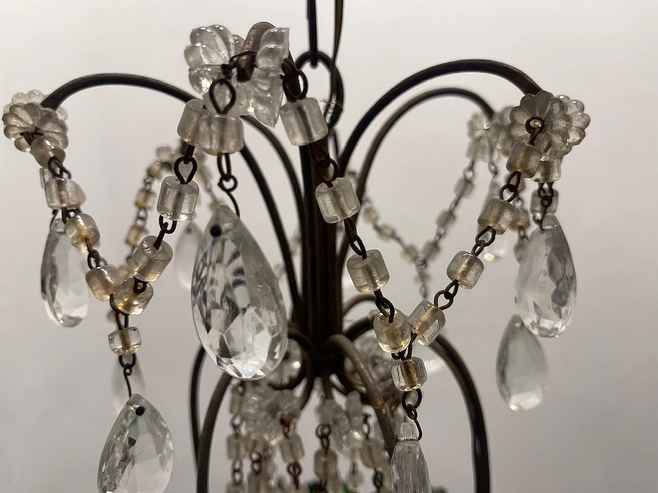 Bronze chandelier with green Murano glass flowers, 1950s 14