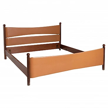 Wood and leather double bed by Borsani and Gerli, 1970s
