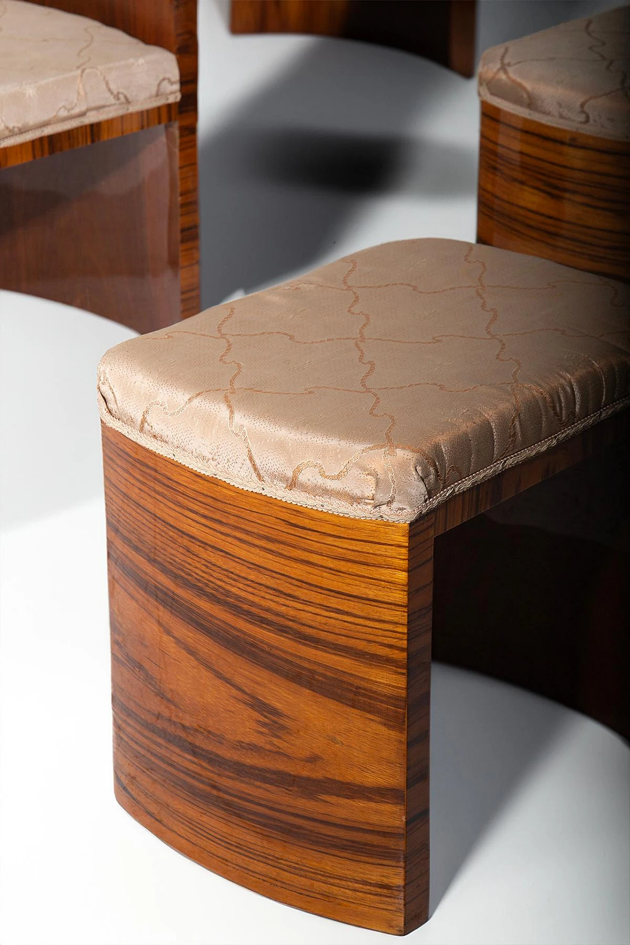 3 Art Deco stools in briar-root and fabric, 1940s 4