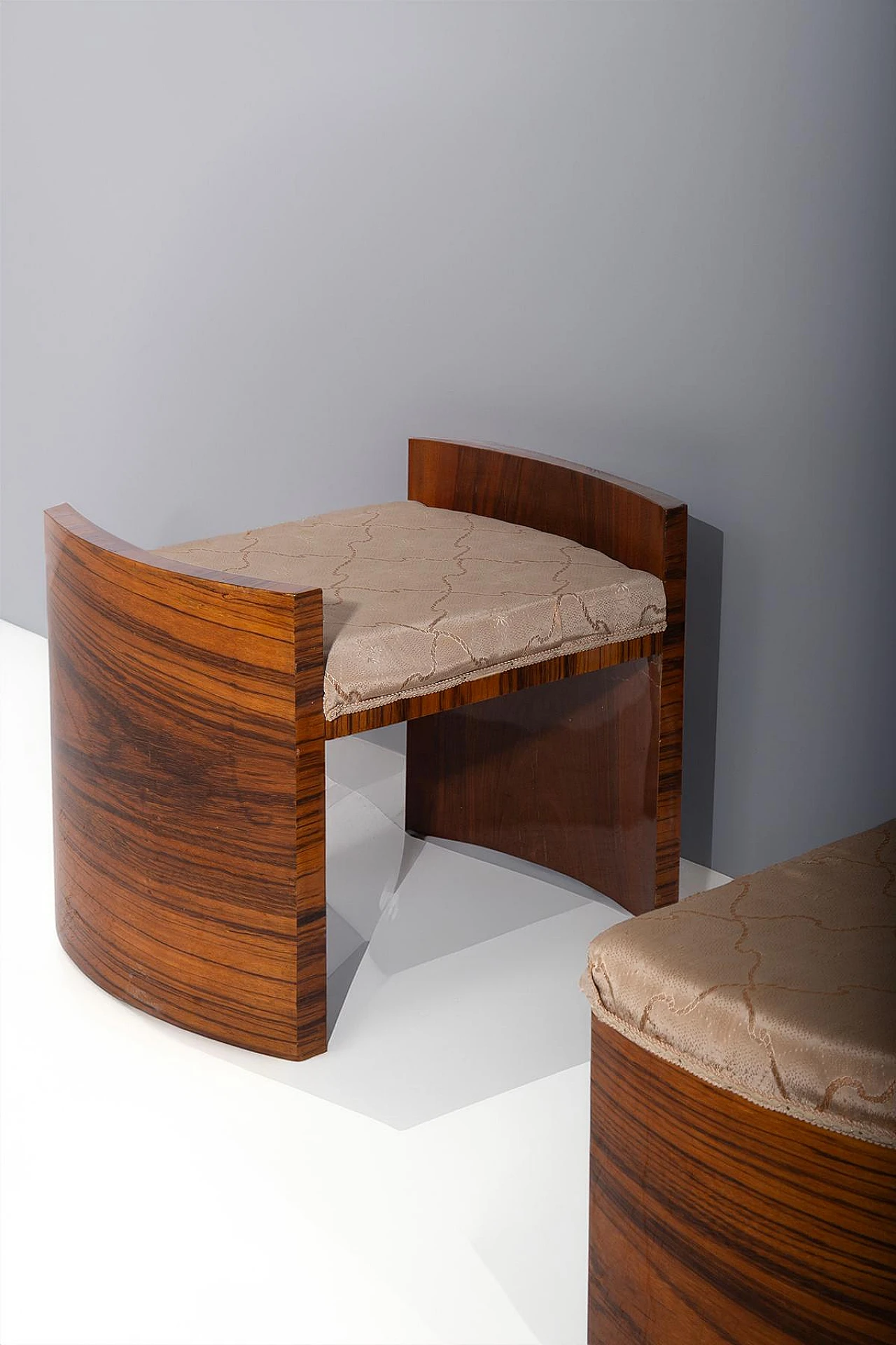 3 Art Deco stools in briar-root and fabric, 1940s 9