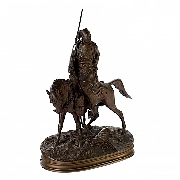 P. Jules Mène, Cavaliere africano a cavallo, scultura in bronzo, '800