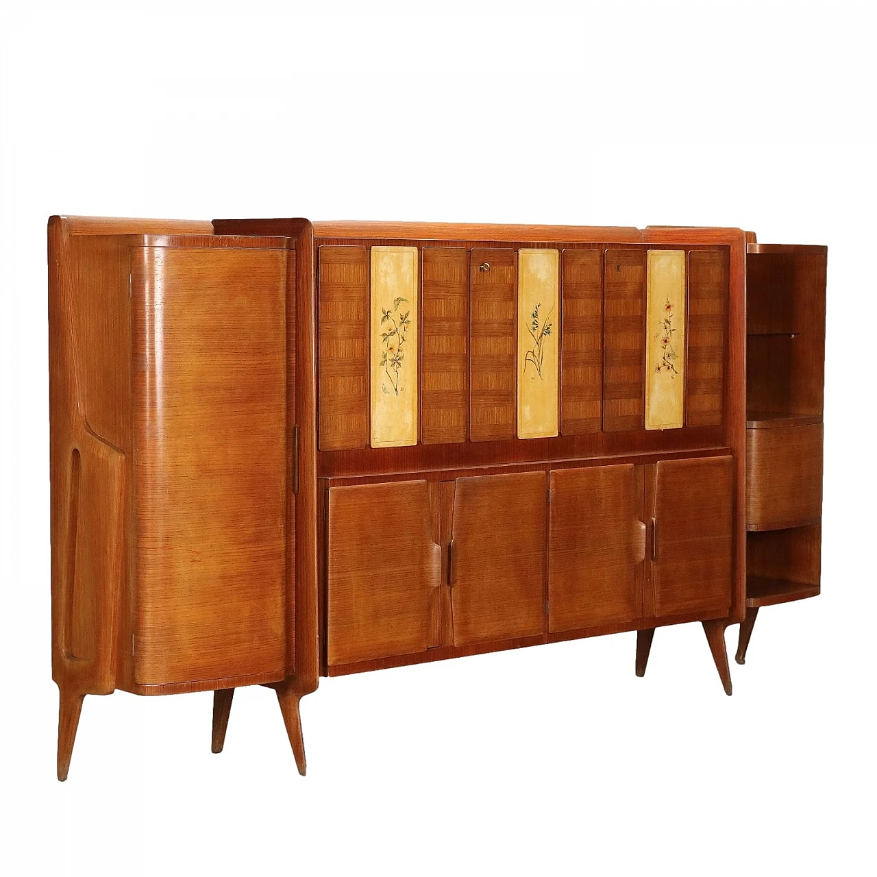 Oak veneered & decorated parchment sideboard by M. Cantù, 1950s 1