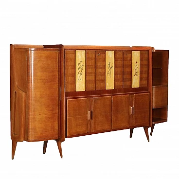 Oak veneered & decorated parchment sideboard by M. Cantù, 1950s
