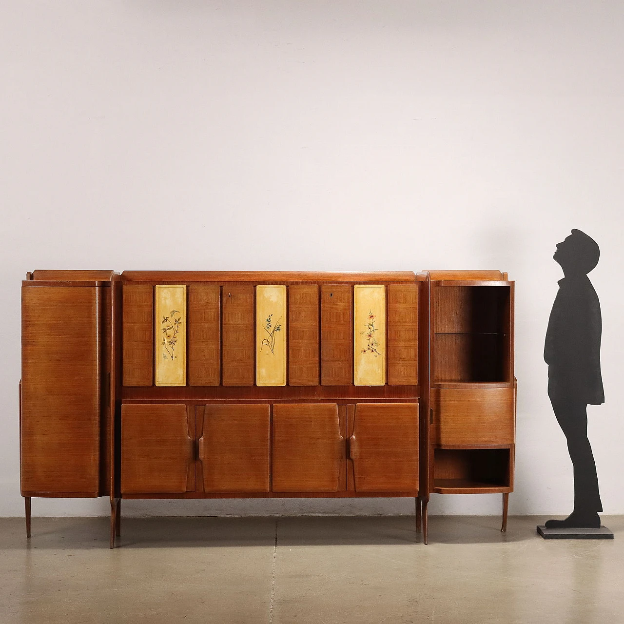 Oak veneered & decorated parchment sideboard by M. Cantù, 1950s 2